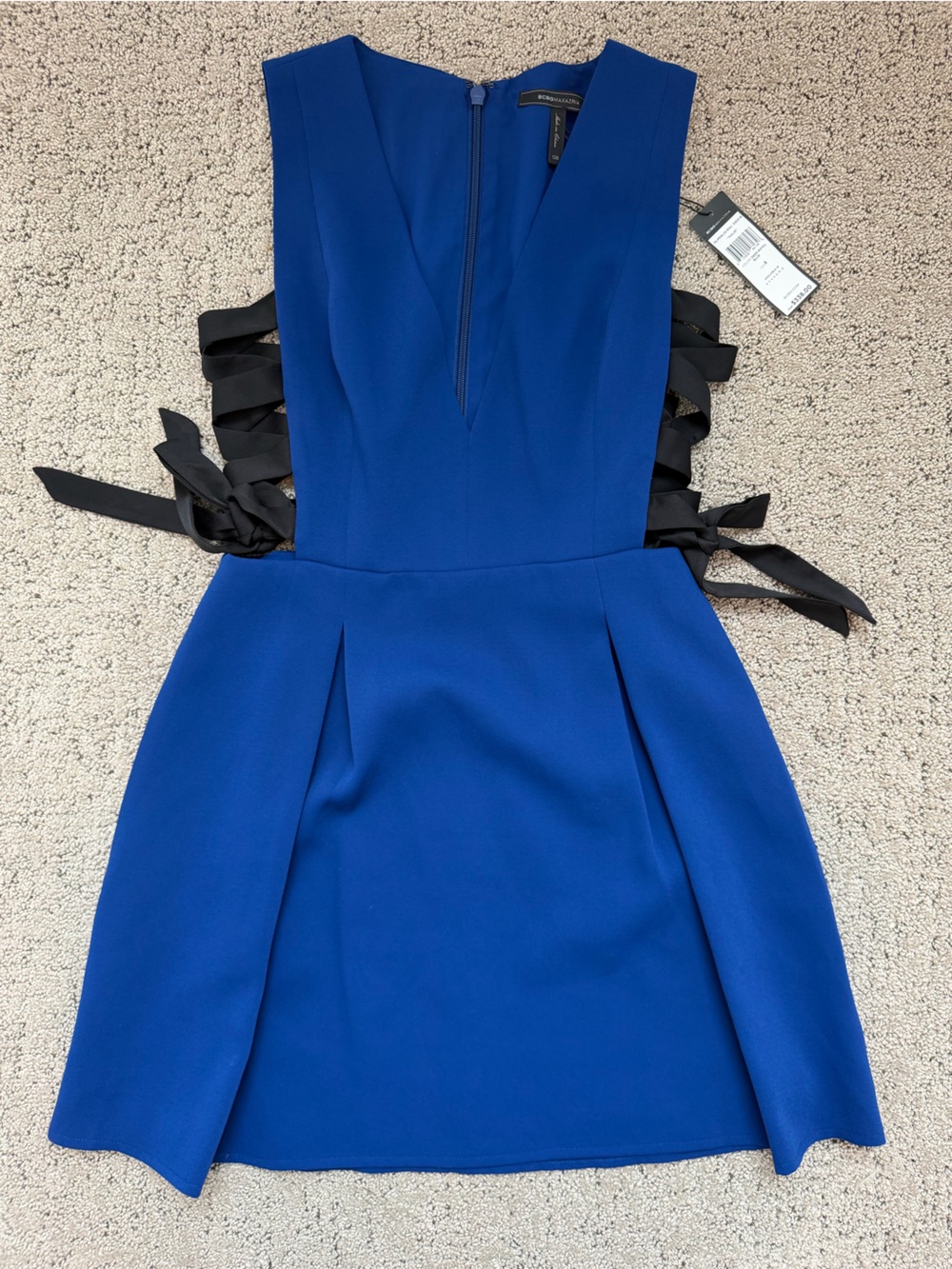 BCBGMaxAzria Royal Blue Kalie Dress with Black Side Ribbon Sz 8 NWT